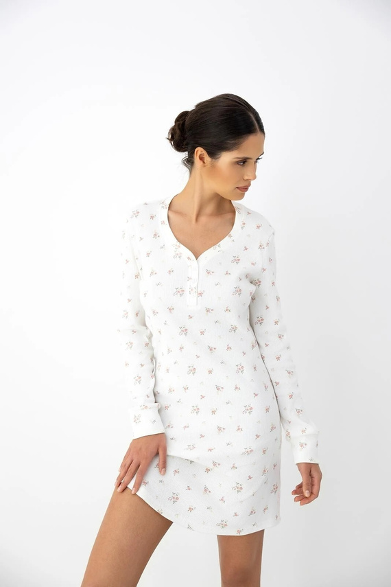 Camisón de mujer Sensis Vida ecru de algodón con flores manga larga