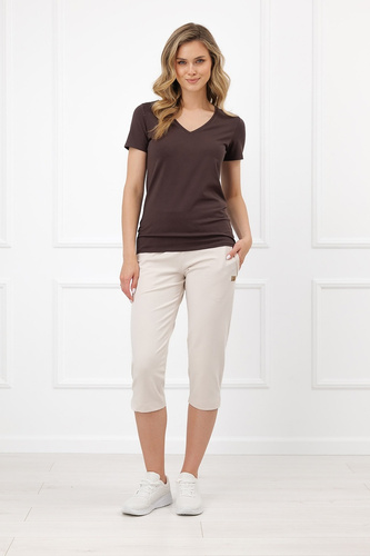 Pantalones Capri para mujer Credo Italian Fashion 95% algodón Bolsillos 3/4 beige