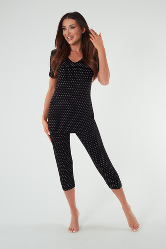 Puntini Pijama de manga corta para mujer, pantalón 3/4 Moda Italiana - negro