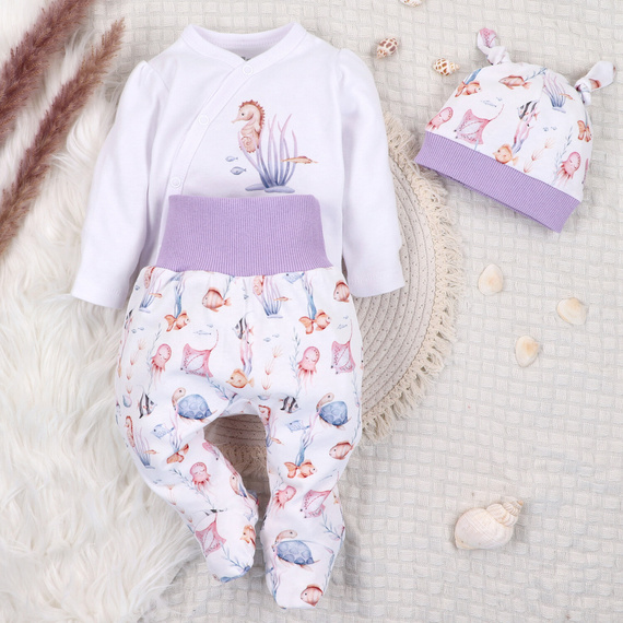 ABN-5472 Mono envolvente de manga larga Underwater World Nini blanco - algodón orgánico, para bebés