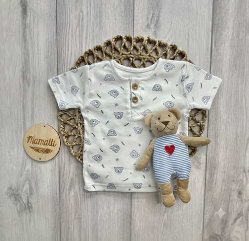 Camiseta de algodón para bebé Mamatti blanca con ositos manga corta