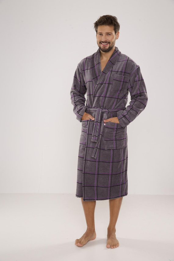 803 / 819 Albornoz de rizo para hombre Twin Forex - gris con cuadros morados (cuadros grises)
