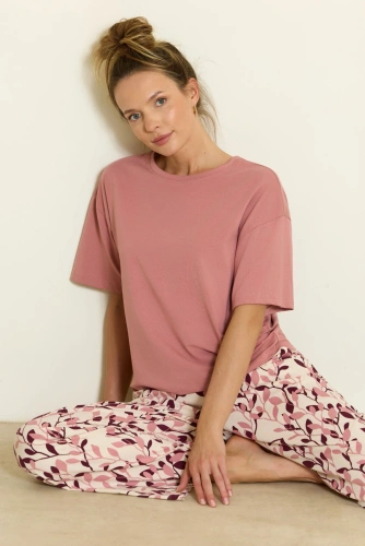 Pijama de mujer Mefemi Calla PX72 de algodón, manga corta, pantalones largos
