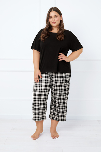 Klara Pijama señora manga corta, 7/8 pantalón Moda Italiana - negro/estampado