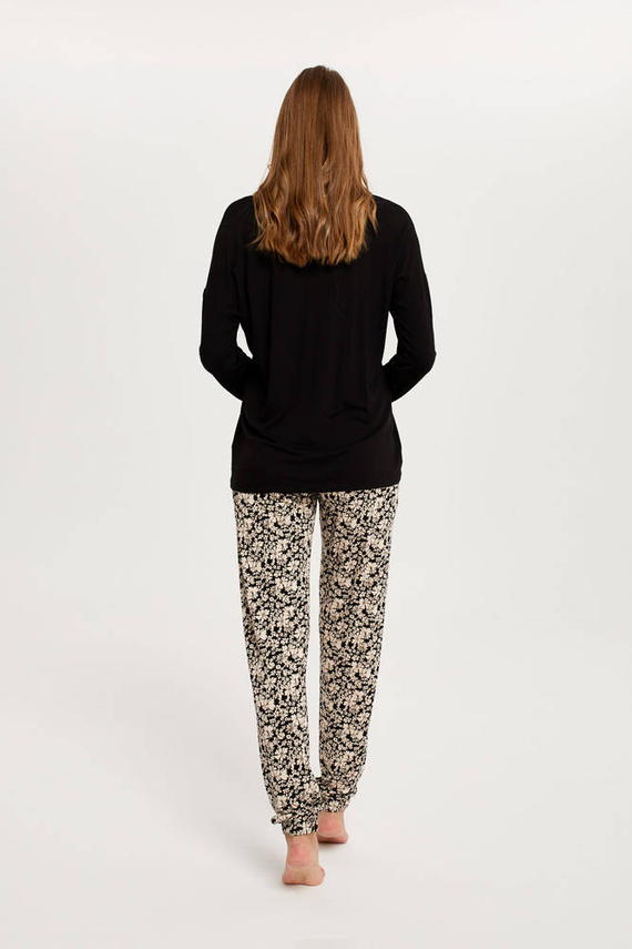 Pijama de mujer Guyana manga larga, pantalón largo Moda Italiana - negro/estampado