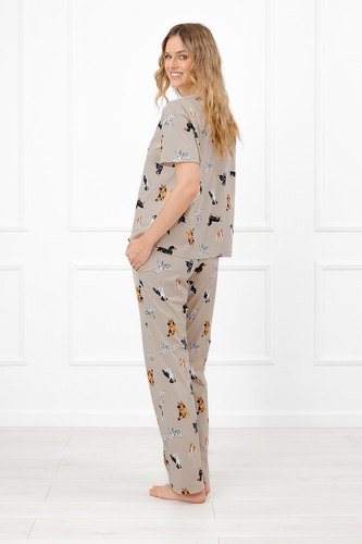 Pijama de mujer Italian Fashion Essi de algodón, manga corta, pantalones largos con perros