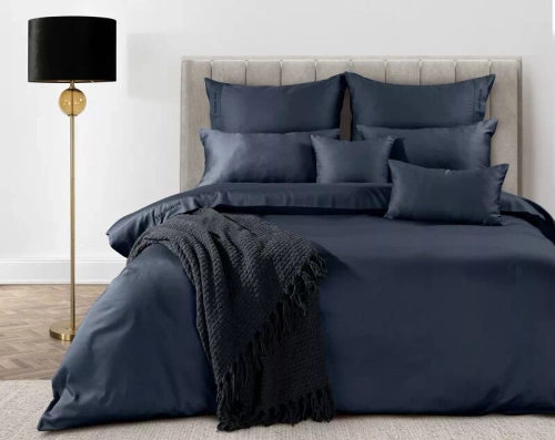 1F Elegante ropa de cama de satén Eva Minge Eurofirany azul marino | macrosatin 100% algodón