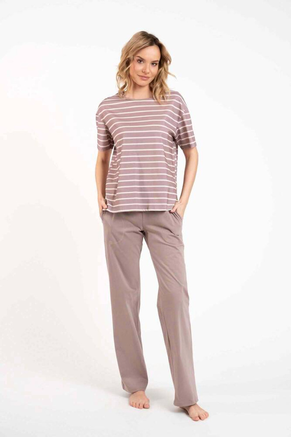 Betty Pijama señora manga corta, pantalón largo Moda Italiana - cappuccino/estampado cappuccino