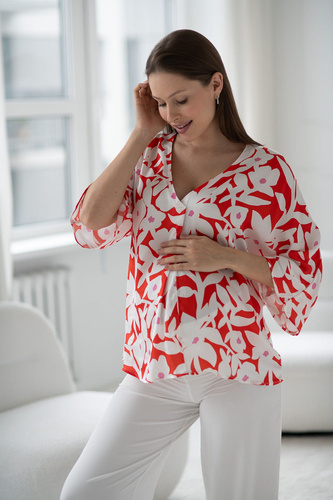 Mamafullness Milk&Love blusa premamá de flores - viscosa, manga 3/4, oversize