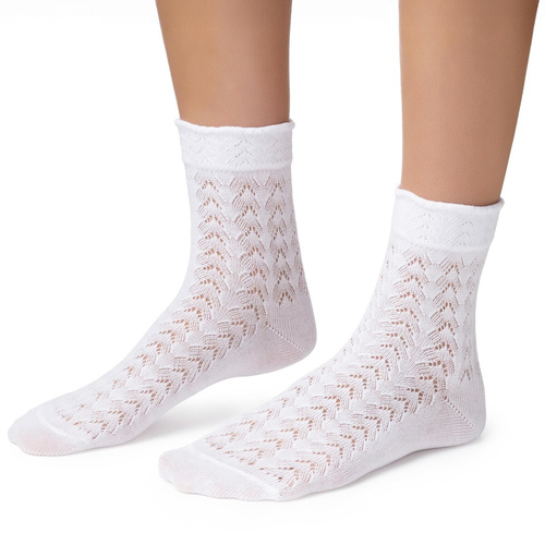 Steven 205 – calcetines mujer calados de algodón white 001