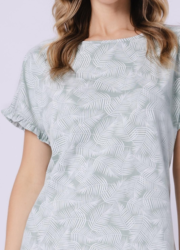 Camisón de mujer 1728 Elif Leveza pea - 100% algodón, manga corta con volante, estampado floral, largo antes de la rodilla