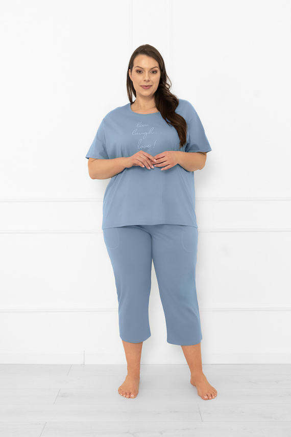 Pijama señora Ksara - manga corta, pantalón 3/4, algodón Moda Italiana - acero