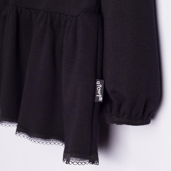 Blusa para niña Nicol 163706 100% algodón negra con basquiña y encaje
