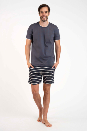 Lars Pijama de manga corta para hombre, pantalón corto Moda Italiana - estampado grafito/grafito