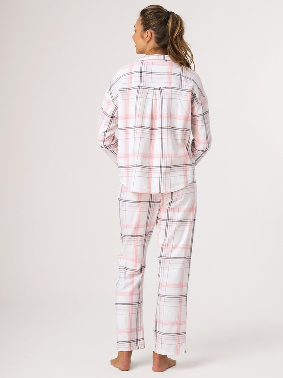 Pijama de mujer de franela Key LNS 415 B26 blanca a cuadros, 100% algodón