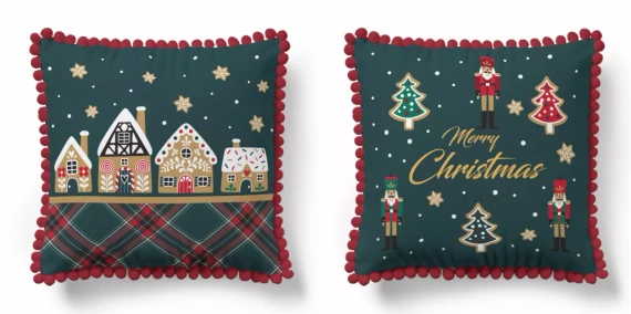 5379 Una Navidad funda de almohada decorativa Navidad Deco Detexpol casa de pan de jengibre y las estrellas - zip