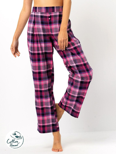 LHE 490 Key pantalón de pijama de mujer fucsia - franela de algodón a cuadros