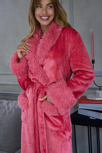 L&L Hana 2647 albornoz largo de mujer de felpa con pelo hasta la pantorrilla - candy