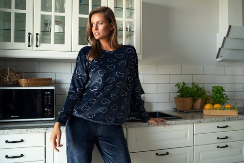 Conjunto Elixir Mujer Largo. manga, longitud. pantalones moda italiana azul marino