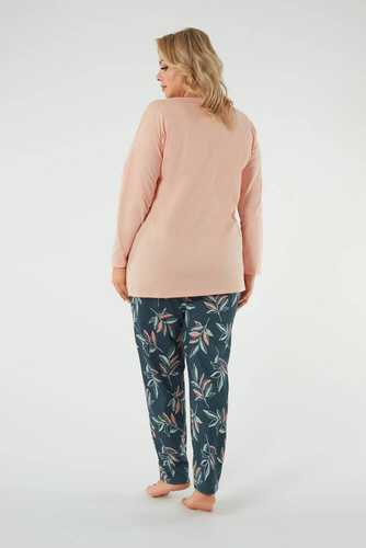 Julietta Pijama señora manga larga, pantalón largo Moda Italiana - salmón/estampado