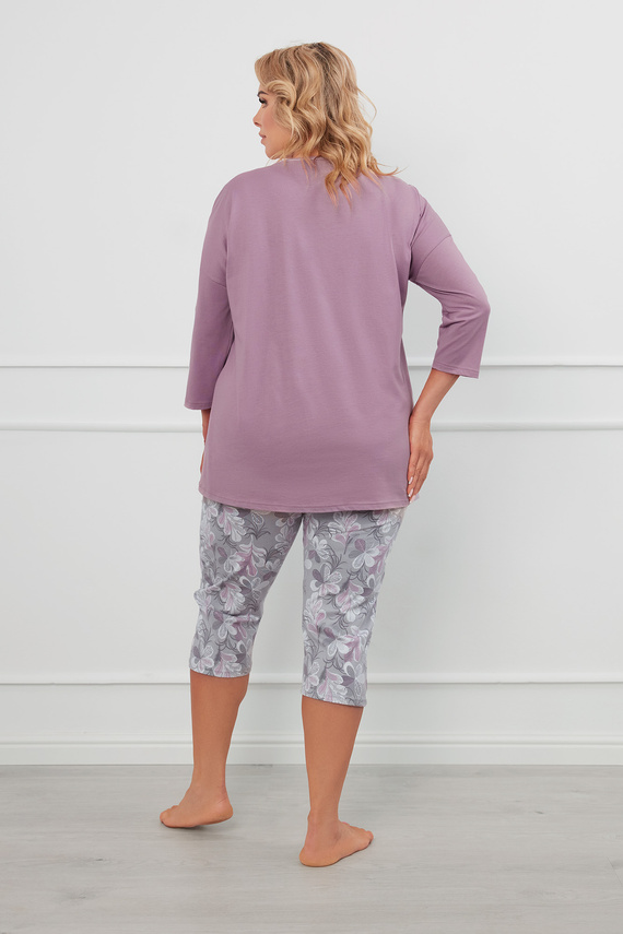 Ibena Pijama de manga 3/4 para mujer, pantalón 3/4 Moda Italiana - brezo/estampado