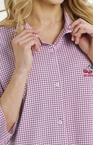 3436 Joliee Camisa Taro Mujer rosa - algodón, cuadros, manga 3/4, botones