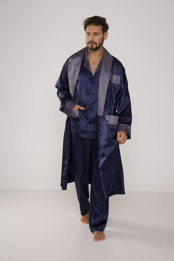 939 Pijama de satén para hombre - azul marino