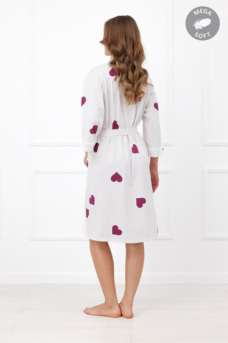 Italian Fashion Kioga Bata de mujer Mega Soft ecru con corazones manga 3/4