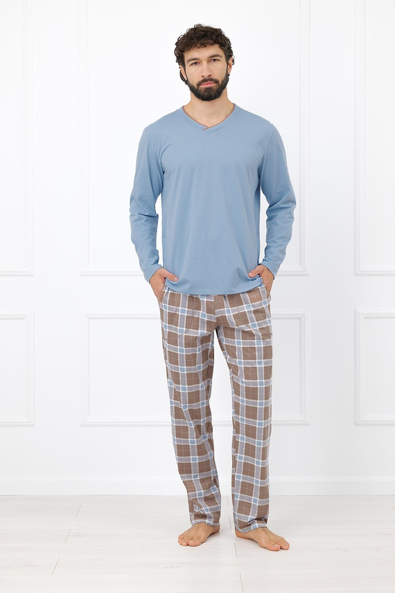 Italian Fashion Dante Pijama para Hombre de Algodón Pantalón Largo a Cuadros - acero