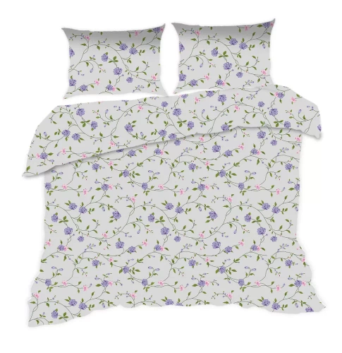 1668N Classic E24 ropa de cama de algodón Karo flores gris púrpura - 100% algodón, duradero, colorido, juego de 2 piezas