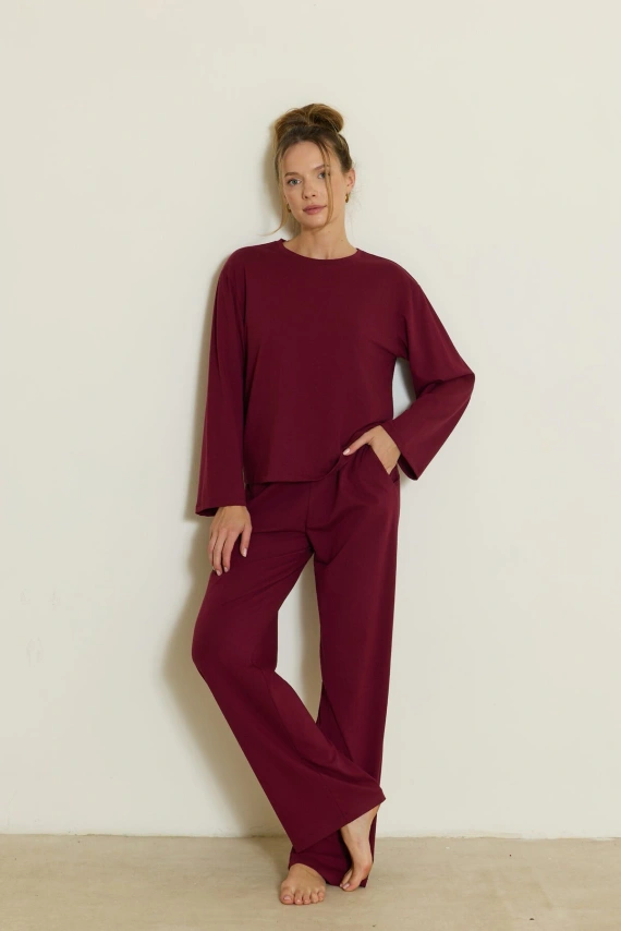 Pijama de mujer Mefemi Calla PW75 de algodón oversize manga larga pantalón