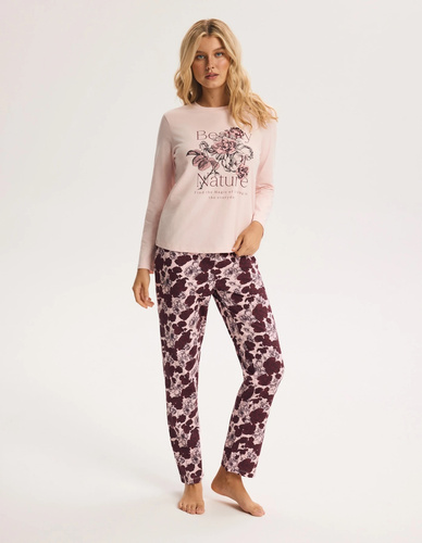 Pijama de mujer Henderson Gina 45397 beige acanalada abierta de algodón