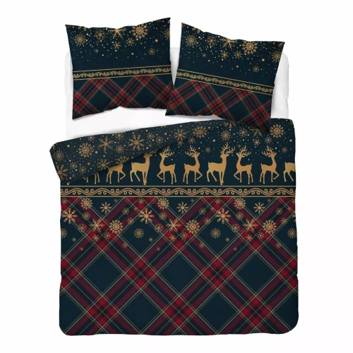 Ropa de cama Detexpol 6058 A Renos de invierno azul marino y rojo 100% algodón