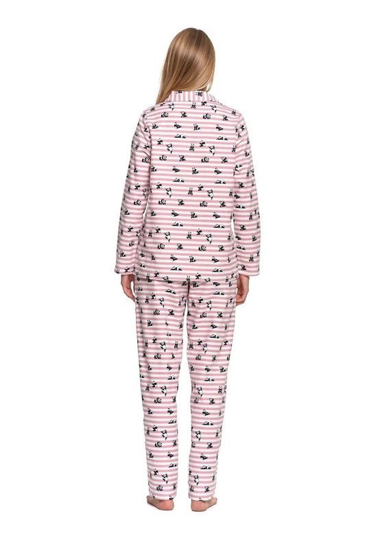 Pijama de mujer Moraj PDD6300-002 franela de algodón rosa, a rayas con motivo de panda