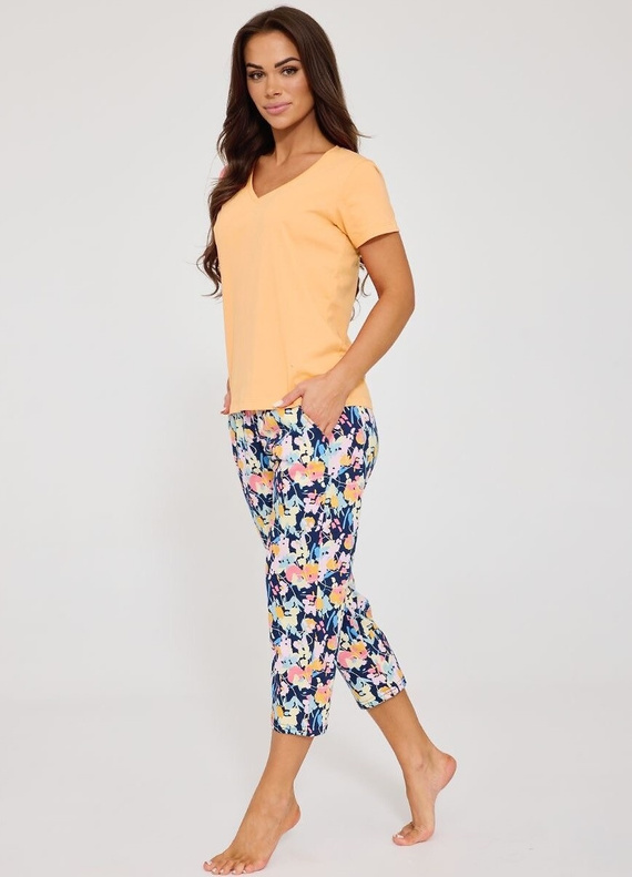 Cornette 875/357 Violetta 2 naranja Pijama de algodón para mujer 7/8 con flores
