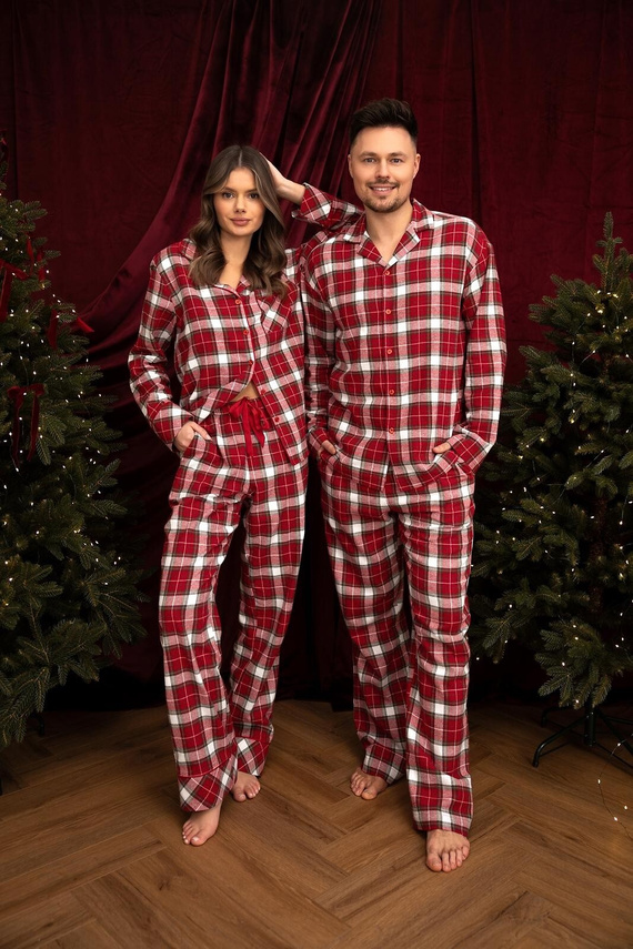 Sensis Lucas Pijama para Hombre de Franela 100% Algodón Cuadro Rojo