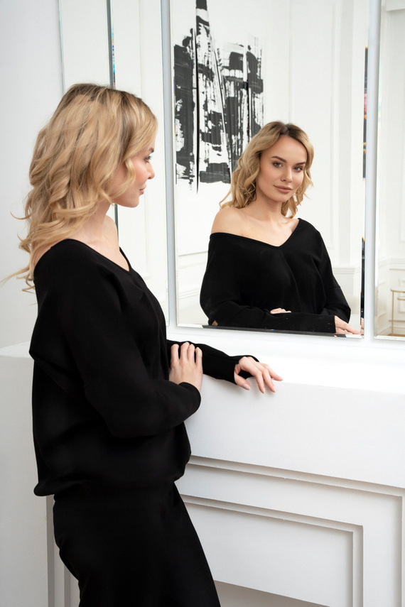 Karina Ladies conjunto manga larga, pantalón Italian Fashion - negro