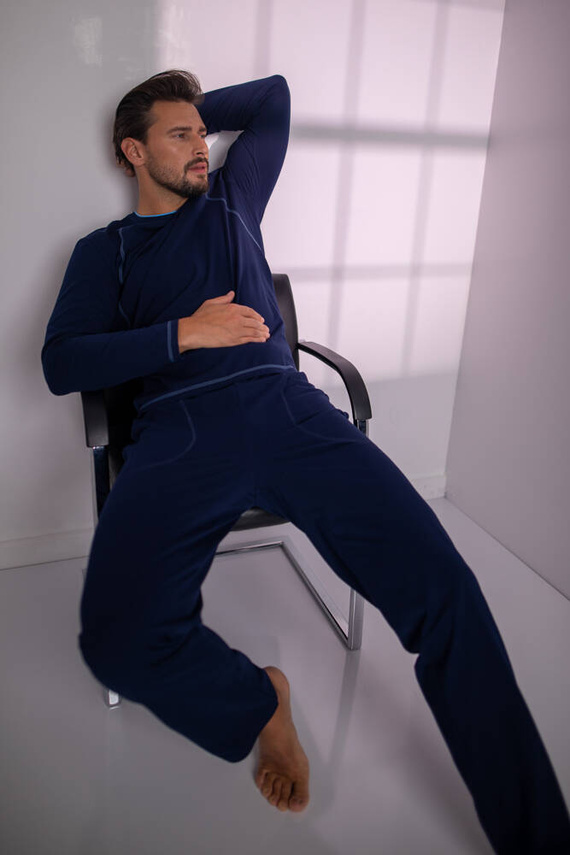 Salomon Pijama de manga larga para hombre, pantalón largo Italian Fashion - azul marino/azul