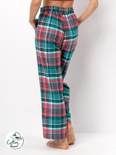 LHE 419 Key pantalón de pijama de mujer verde - franela de algodón a cuadros