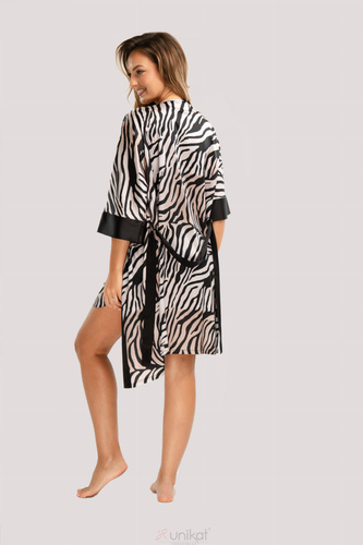 Albornoz de satén Braga Unikat - cebra, elegante, con cinturón