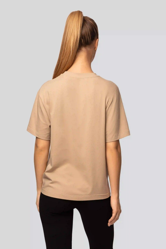 Camiseta Urban beige de algodón para mujer - Manga corta, corte clásico, a la moda con aberturas | Material de alta calidad, elasticidad