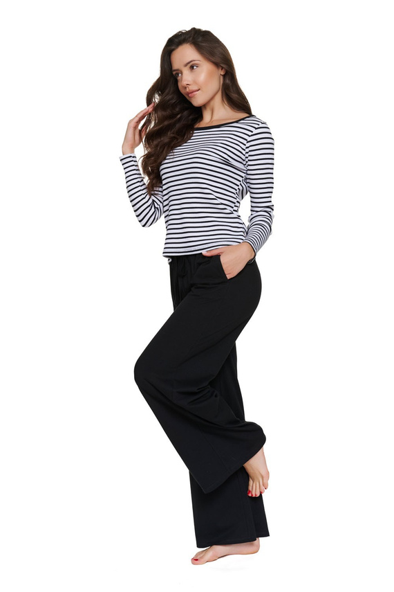 Pijama de mujer Doctor Nap 7538 de algodón, larga, con rayas blancas y negras