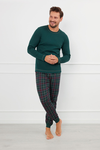 Fogo Pijama hombre manga larga, pantalón largo Moda Italiana - verde/estampado