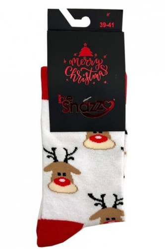 SKCH01 Calcetines de Navidad Be Snazzy blancos 2 algodones, estampados, costuras planas