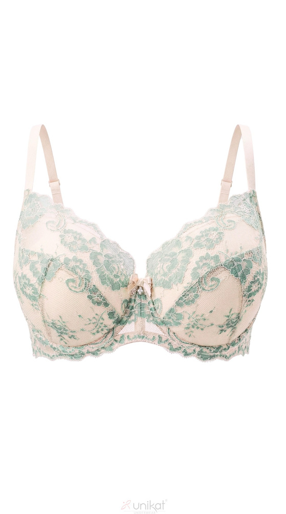 Sujetador Full Cup Unikat Eloise beige y verde de encaje para pecho grande