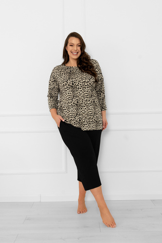 Kenya Pijama de señora Italian Fashion - estampado de leopardo, manga 3/4 y pantalón 3/4