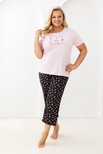 733 Pijama Regina rosa - algodón, manga corta, medio cuello redondo, estampado delante