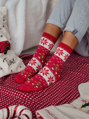 Milena -040 Calcetines Cookies - calcetines festivos de mujer con motivo de galletas, rojos