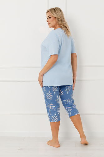 Pijama señora ERULA Moda italiana algodón manga corta 3/4 pantalón - azul