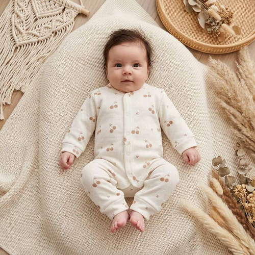224021 Nicol Pijama para bebé 100% algodón calado cerezas crema